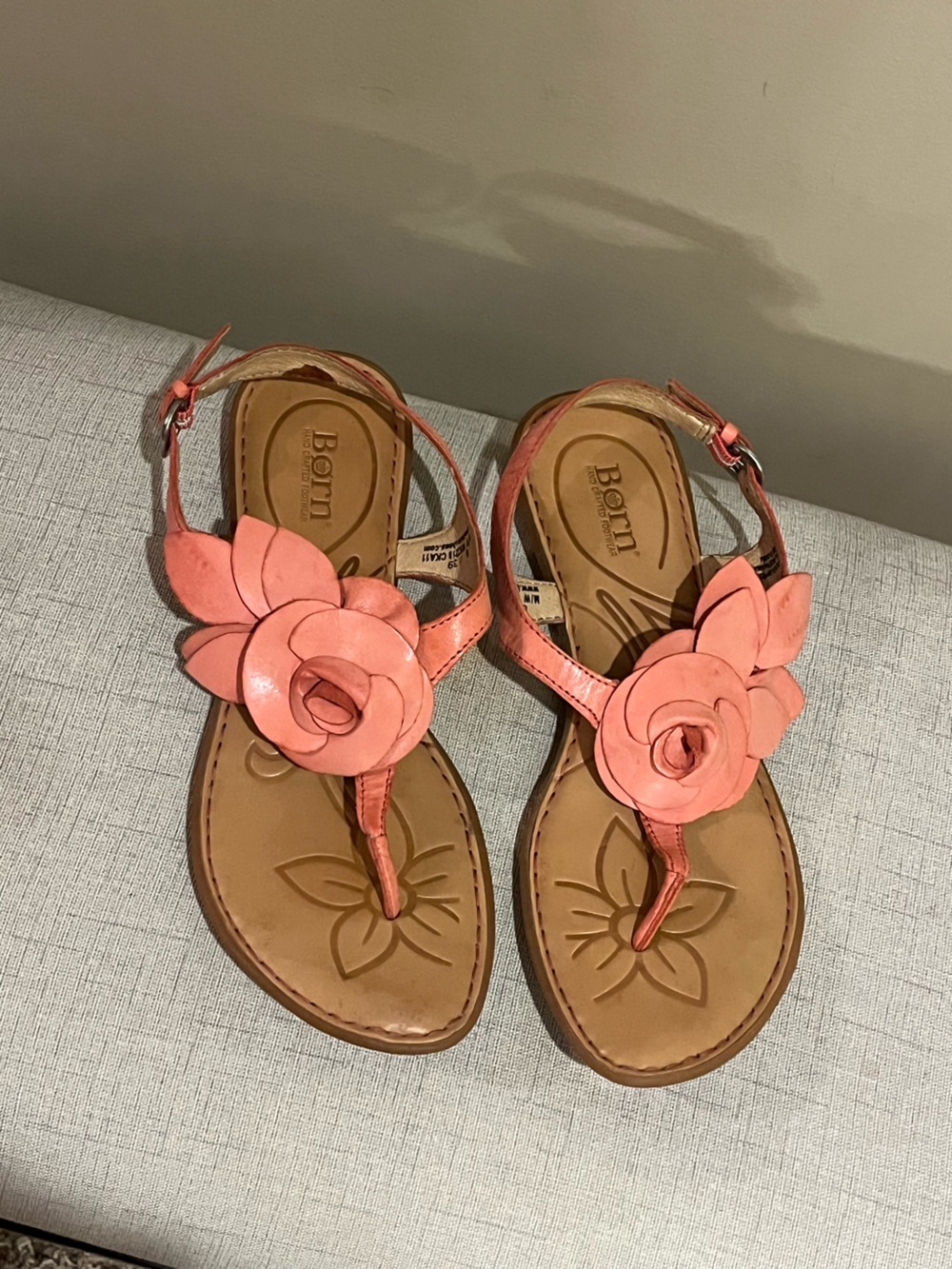 Born Coral Floral Leather Thong Sandals, 8